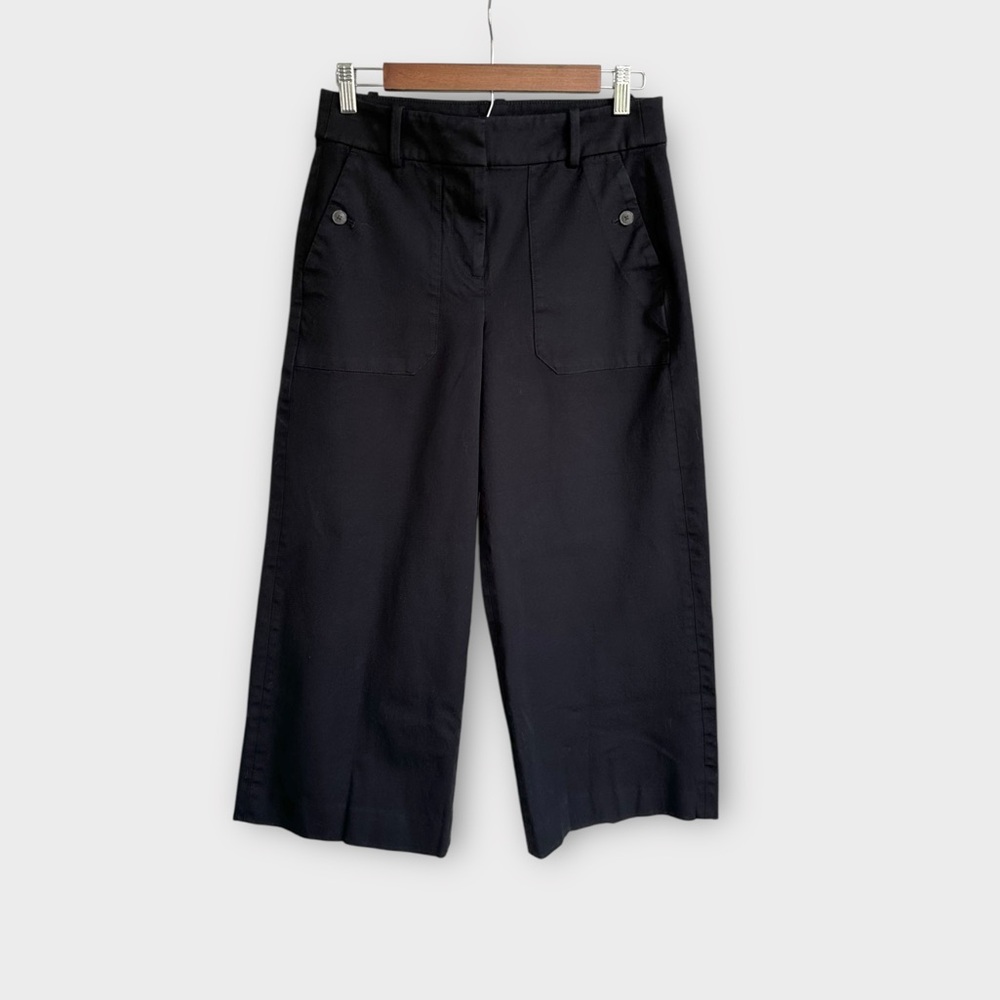 J.Crew Petite Wide-leg pant in bi-stretch cotton in black, size 6 Petite